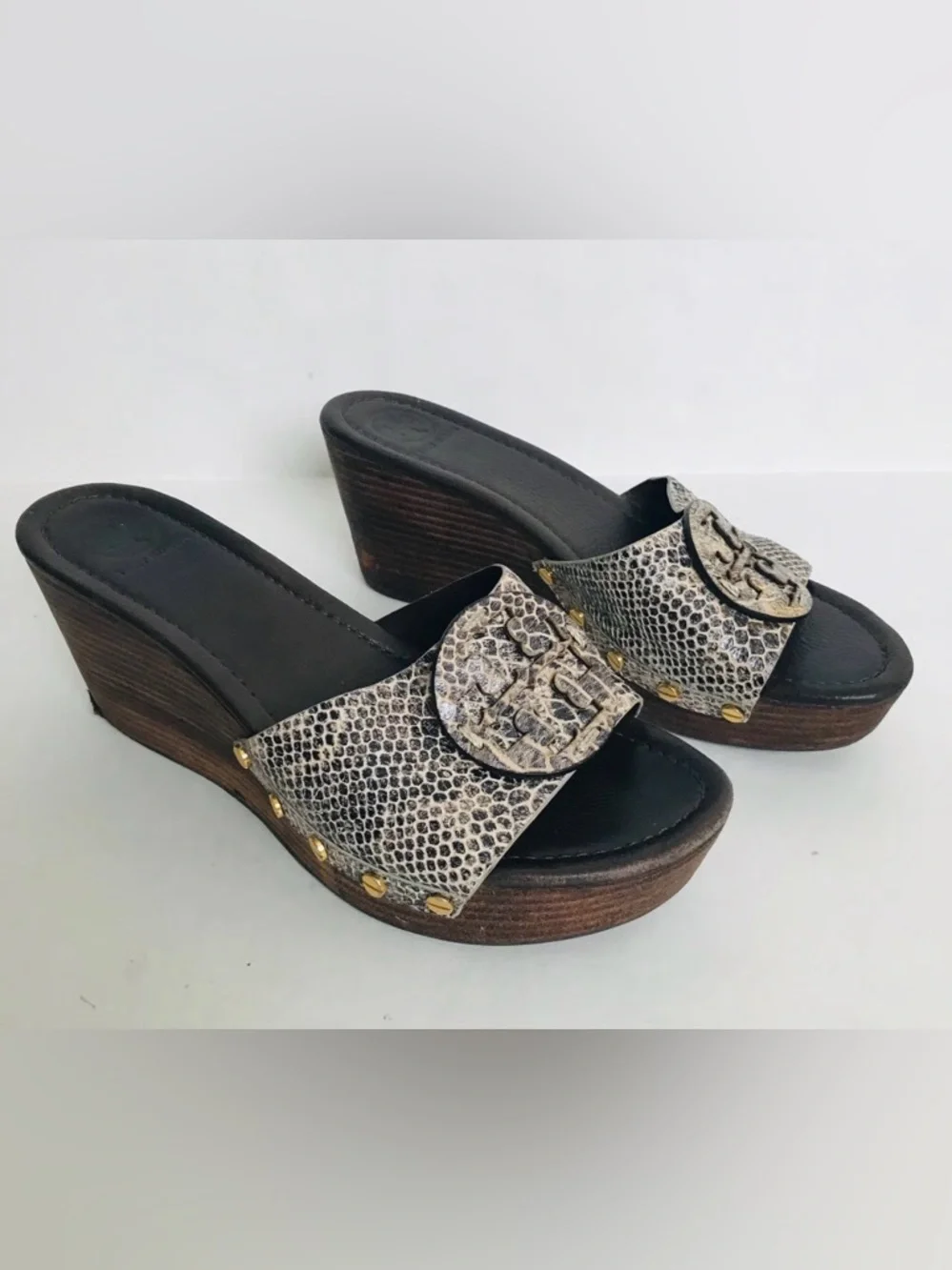 Tory Burch wedge snake print open toe